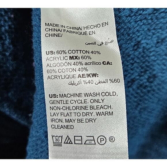 CHICO'S 3 Women XL Sweater Dark Turquoise Cowl Neck Chunky Knit Cotton Blend 48 - Picture 8 of 8